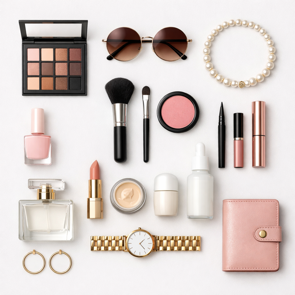 Flat lay cekim duzeni: beyaz zemin uzerinde duzgun yerlestirilmis tisort, kamera yukaridan dik aciyla bakiyor